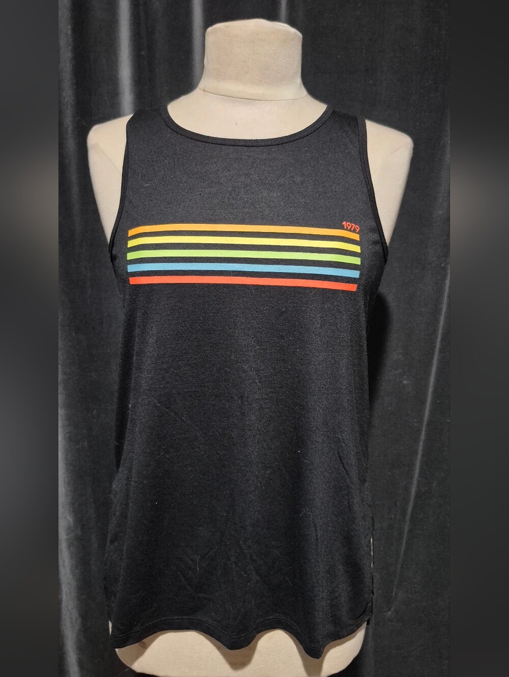 Freeze Black Tank Top with Rainbow Stripe Graphic